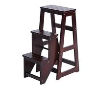 Wooden Folding Ladder Chair, Multifunction 3-in-1 Step Stool with Storage Shelf for Home Kitchen Library