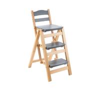 Wooden Folding Ladder Stool, Three-Step Indoor Stepping Chair, Bar Stool Seat for Home and Office, Load 150kg, Space Saving