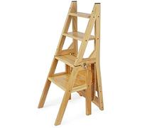 Wooden Folding Library Ladder Chair - 2 in 1 Lightweight Portable Step Stool, 4-Step Multifunctional Stepladder, Ideal for Display and Flower Stand