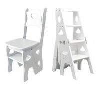 Wooden Folding Library Ladder Chair - 3-in-1 4-Step Stepladder, Lightweight Portable Ladder Shelf & Display Stand (White)