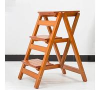 Wooden Folding Library Ladder Chair 3 Step Solid Wood Portable Step Stool Multifunction for Home Log Color