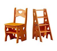 Wooden Folding Library Ladder Chair 4 Step Solid Pine Wood Convertible Stool Space Saving Foldable Stepladder Sturdy 180kg Capacity Home Kitchen Garden
