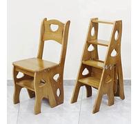 Wooden Folding Library Ladder Chair, 4-Storey Portable Multi-Function Step Stool, Indoor and Outdoor Display Rack Flower Rack (Walnut)