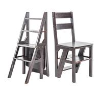 Wooden Folding Library Ladder Chair, 4 Tier Step Ladder, Convertible Multi-Functional 3-in-1 Wood Ladder Chair, Display Stand and Flower Stand for Office Home, Light Walnut