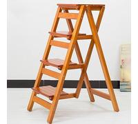 Wooden Folding Library Ladder Chair - Multi-Function Step Stool & Display Stand, Portable 4-Tier Chair for Indoor/Outdoor Use