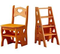 Wooden Folding Library Ladder Chair Step Stool - 4 Step Lightweight Portable Multifunctional Stepladder