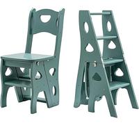 Wooden Folding Library Ladder Chair Step Stool - 4 Step Lightweight Portable Multifunctional Stepladder