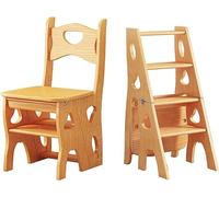 Wooden Folding Library Ladder Chair Step Stool - 4 Step Lightweight Portable Multifunctional Stepladder