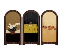 Wooden Folding Screen Divider, Desktop Panel Divider of Boho Style Flower Pot Patterned, Vintage Decor with 3 Panels, Retro Decorative Screen Ornament for Living Room, Bedroom, Balcony