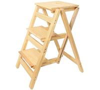 Wooden Folding Step Ladder Chair - 3 in 1 Stool Portable Lightweight Garden Tool Thickened Design for Home & Library Use Ideal for Easy Access (Wood Color)