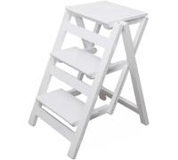 Wooden Folding Step Ladder Chair - Multifunctional Bamboo Stool for Storage and Decoration - Space-Saving Design for Library, Bookshelf, and Plant Stand