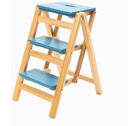 Wooden Folding Step Ladder Chair - Multifunctional Bamboo Stool for Storage and Decoration - Space-Saving Design for Library, Bookshelf, and Plant Stand