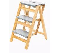 Wooden Folding Step Ladder Chair - Multifunctional Bamboo Stool for Storage, Decoration, and Space-saving - Ideal for Library, Bookshelf, and Plant Stand