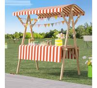 Wooden Food Cart on Wheels, Lightweight Folding Display Stand for Farmers Markets, Outdoor Kiosks, Selling Flowers, Gifts & More - Perfect for Commercial Use.