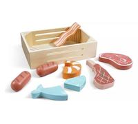 Wooden Food Sorting Crate with Fish and Meat Toys, Educational Play Set
