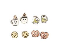 Wooden Food Stud Earrings Set Cookies Coke Pizza Donut Milk Egg Hamburger French Fries Cute Funny Wood Stud Earrings Bulk Jewelry Gifts for Women, S, Wood, No Gemstone