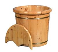 Wooden Foot Basin Bowl Solid Wood with Lid and Stool Solid Wood Foot Bath Massage Spa Sauna Soaking B-39cm
