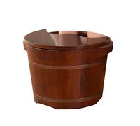 Wooden Foot Basin Ladle, Solid Wood Pedicure Bucket with Lid and Wheel Universal for Foot Bath, Massage, Spa, Sauna - S with Cover