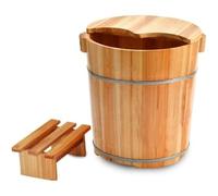 Wooden Foot Basin, Wood Foot Tub, Design with lid, stool can be placed inside the bucket