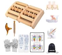 Wooden Foot Massager Roller with Reflexology Socks and Gloves Tools Set for Circulation, Pain Relief in Wide Feet, Health Promotion, Gift for Mom, Dad, or Elderly