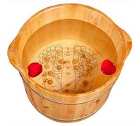 Wooden Foot Spa Bath Basin, Pedicure Feet Bath Soaking Tub, Solid Wood Foot Bath Bucket Contains Comfortable Bumps, Multifunctional Round Wooden Barrel, Large Foot Soaking Tub for Home Spa,B,L