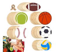 Wooden Football, Wooden Craft Poms, Basketball Cutouts, Artwork Ball Cut-Outs, 42 Pieces, Wood Chips, Football Volleyball, Baseball, Basketball, , Tennis, Sports, Theme Markets, Party, Home