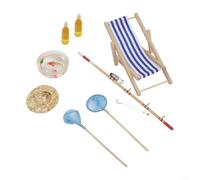 Wooden for mini Fishing Kit 8Pcs Gnome Door Accessory Wooden | 8-piece set, wooden rod, chair, blue , , hat, beer bottles, bucket, ducks