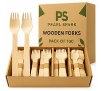 Wooden Forks 100 Pack | 100% Biodegradable & Compostable Disposable Cutlery - Strong Eco Friendly Natural Wood Forks for Parties, BBQs, Takeaway & Everyday Use | Pearl Spark