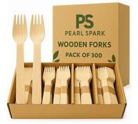 Wooden Forks 300 Pack | 100% Biodegradable & Compostable Disposable Cutlery - Strong Eco Friendly Natural Wood Forks for Parties, BBQs, Takeaway & Everyday Use | Pearl Spark