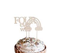 Wooden Four Ever Wild Cake Topper, 4th Cake Decoration, Baby Fourth Birthday Decorations for Boys Girls, Anniversary- Cheers to 4th Party Supplies
