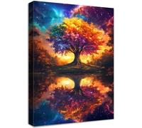 Wooden Framed Canvas Wall Art Colorful Tree Painting on Canvas Prints Poster Cosmic Tree Of Life Astral Sunset Dreamscape Pictures for Living Room Bedroom Dinning Room Corridor Wall Decor 30x40cm