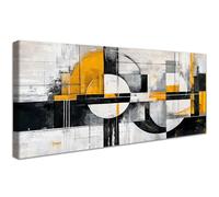 Wooden Framed Canvas Wall Art Geometric Round Black Gold Gray Abstract Painting on Canvas Prints Poster Wall Artwork Pictures for Living Room Bedroom Restaurant Wall Decor 50x120cm/20x48 inch