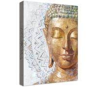 Wooden Framed Canvas Wall Art Gold Buddha Painting on Canvas Prints 3D Mandala Flower Blossom Buddha Poster Zen Spiritual Pictures for Living Room Yoga Spa Meditation Bedroom Wall Decor 30x40cm