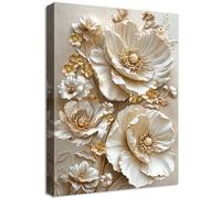 Wooden Framed Canvas Wall Art Luxury Apricot Gold 3D Peonies Flowers Painting on Canvas Prints Poster Vintage Floral Cameo Pictures for Living Room Bedroom Hallway Corridor Wall Decoration 40x60cm