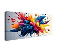 Wooden Framed Large Canvas Wall Art Colourful Spray of Paint Painting on Canvas Prints Poster Modern Red Yellow and Blue Pictures for Living Room Bedroom Restaurant Wall Decor Ready To Hang 50x120cm
