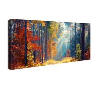 Wooden Framed Large Canvas Wall Art Fantasy Forest Tree Sunshine Painting on Canvas Prints Poster Autumn Nature Landscape Pictures for Living Room Bedroom Restaurant Home Wall Decoration 50x120cm