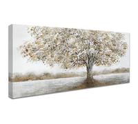 Wooden Framed Large Canvas Wall Art Tree of Life Painting on Canvas Prints Poster Abstract White Gold Brown Wall Pictures for Living Room Bedroom Dinning Room Restaurant Wall Decoration 50x120cm