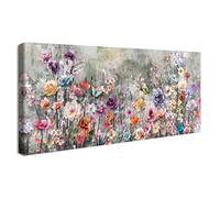 Wooden Framed Large Canvas Wall Art Vintage Colourful Flowers Painting on Canvas Prints Poster Eustoma Peony Phalaenopsis Butterflies Pictures for Living Room Bedroom Restaurant Wall Decor 50x120cm