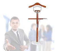 Wooden Free Standing Coat Rack Multi-Functional Valet Stand with Round Storage Tray & L-Shaped Hanger Silent Design Unisex 138 x 35 cm Metal & Wood Construction