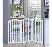 Wooden Freestanding Dog Gate, Foldable Stair Gate with 2 Support Feet, Safety Gate Pet Fence Indoor Barrier, Stair Gates for Dogs/Doorways,Stairs, 3 Panels (138x82cm, White)