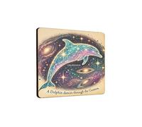 Wooden Fridge Magnet - Delphinus Dolphin Dancing Through the Cosmos with Starry Background (mag-kf25-2753)