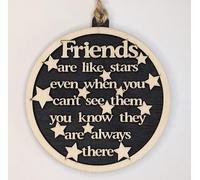 Wooden Friends Friends Are Like Stars Wall Plaque, 10 cm Round Hanging Tag, Black and Natural