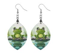 Wooden Frog in A Pond Earrings for Women Lightweight Dangle Earrings Ethnic Geometric Apricot Shaped Earring Vintage Retro Jewelry Gift for Daily Wear Wedding Party Graduation