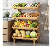 Wooden Fruit and Vegetable Storage Basket - Free Standing Commercial Rack Display Stand for Home Kitchen Pantry and Supermarket Snack Shelf