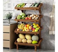 Wooden Fruit and Vegetable Storage Basket Rack - 4 Tier Display Stand for Home Kitchen Pantry, Free Standing Supermarket Snack Shelf