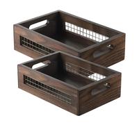 Wooden Fruit Basket - 2 Piece Countertop Box, Rustic Vegetable Storage, Wooden Pantry Baskets | Farmhouse Crate For Bread Produce Kitchen Bathroom Shelf Cabinet Home Organization Display