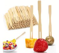 Wooden Fruit Forks,400 Pcs Mini Two Prongs Wooden Cocktail Fork Two Claw Disposable Bamboo Forks 3.5 Inch Cocktail Fork Disposable FruitForks for Home and Party
