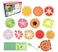 Wooden Fruit Fractions Circles, Fraction Tiles & Fraction Circles Set, Montessori Fractions Puzzle Educational Toy, Montessori Fraction Manipulatives Learning Resources for Kids