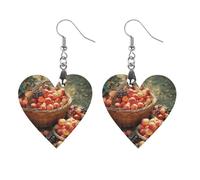 Wooden Fruit Harvest Earrings for Women Lightweight Dangle Earrings Ethnic Geometric Heart-Shaped Earring Vintage Retro Jewelry Gift for Daily Wear Wedding Party Graduation