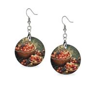 Wooden Fruit Harvest Earrings for Women Lightweight Dangle Earrings Ethnic Geometric Round Earring Vintage Retro Jewelry Gift for Daily Wear Wedding Party Graduation